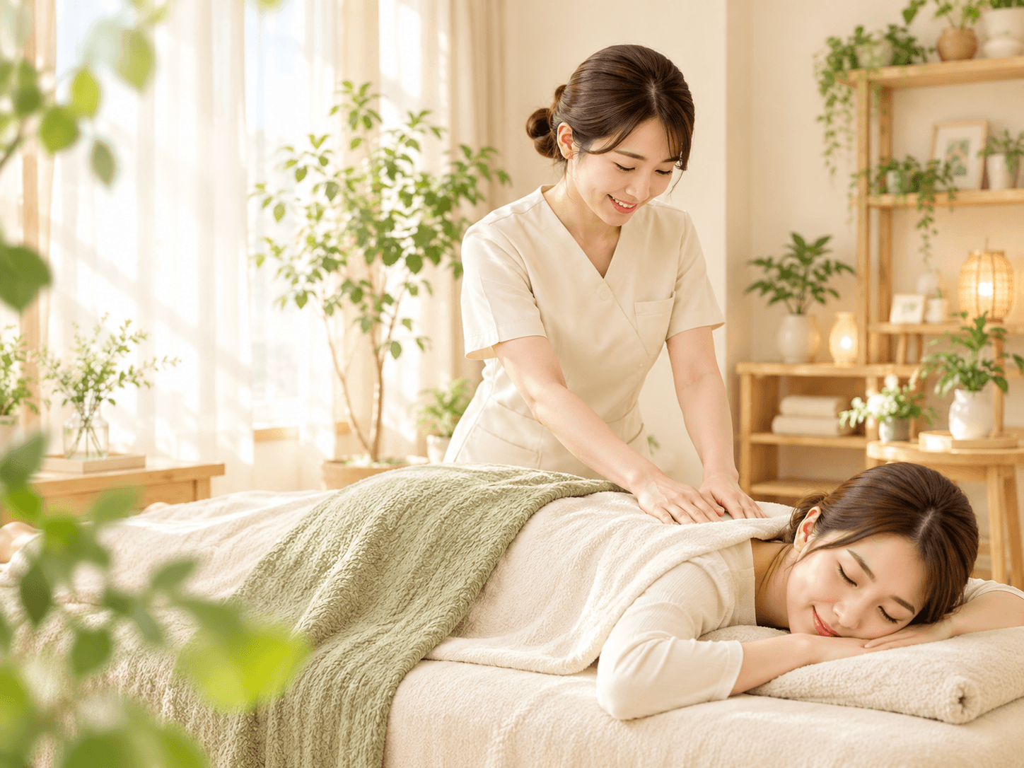 横浜なごみ整体サロンで女性利用者にやさしく対応する女性整体師